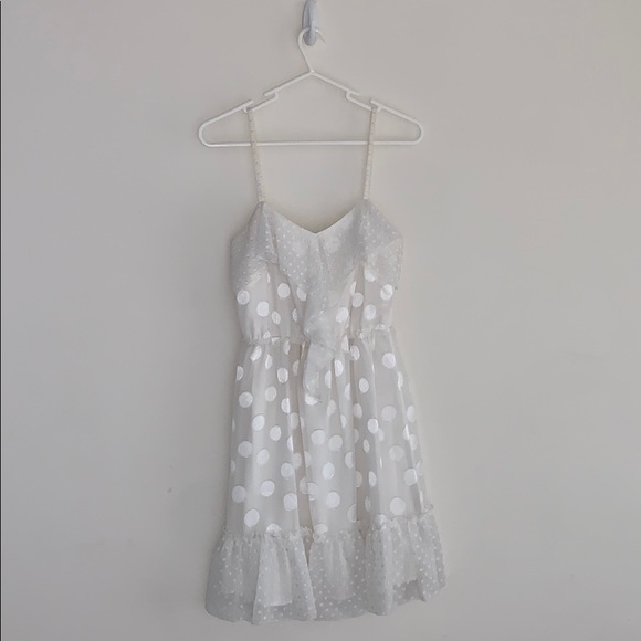 JESSICA SIMPSON White Polka Dot Ruffle Mini Dress XS